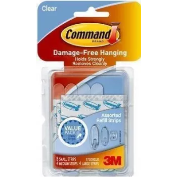 3M Command 17200CLR rezerves strēmeles, caurspīdīgas, 16 gab. (8 S, 4 M, 4 L)