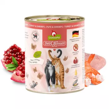 Slapjā barība kaķiem Fox4Pets GRANATAPET DeliCATessen Tītars un Garneles, bezgraudu, 800 g, pilnvērtīga pieaugušiem kaķiem