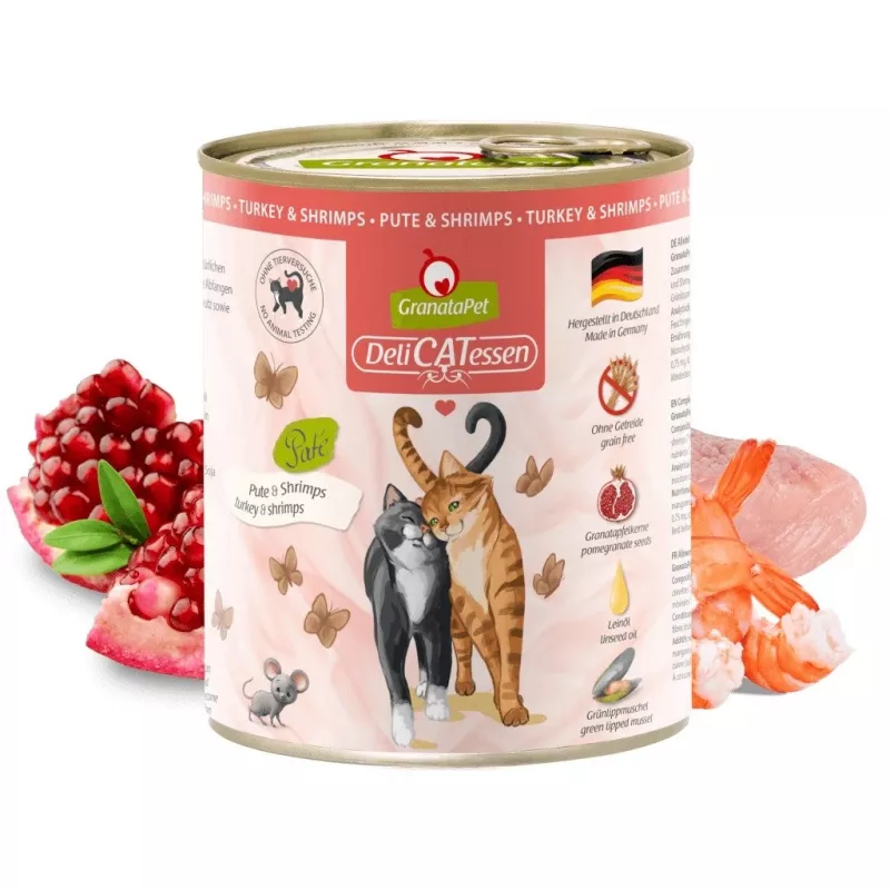 Slapjā barība kaķiem Fox4Pets GRANATAPET DeliCATessen Tītars un Garneles, bezgraudu, 800 g, pilnvērtīga pieaugušiem kaķiem