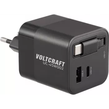 VOLTCRAFT UC-45W002 USB lādētājs 45 W 1x USB-A, 2x USB-C® USB PD Melns Iekštelpām GaN, USB Power Delivery (USB-PD), Ātrais lādētājs (VC-17330925)