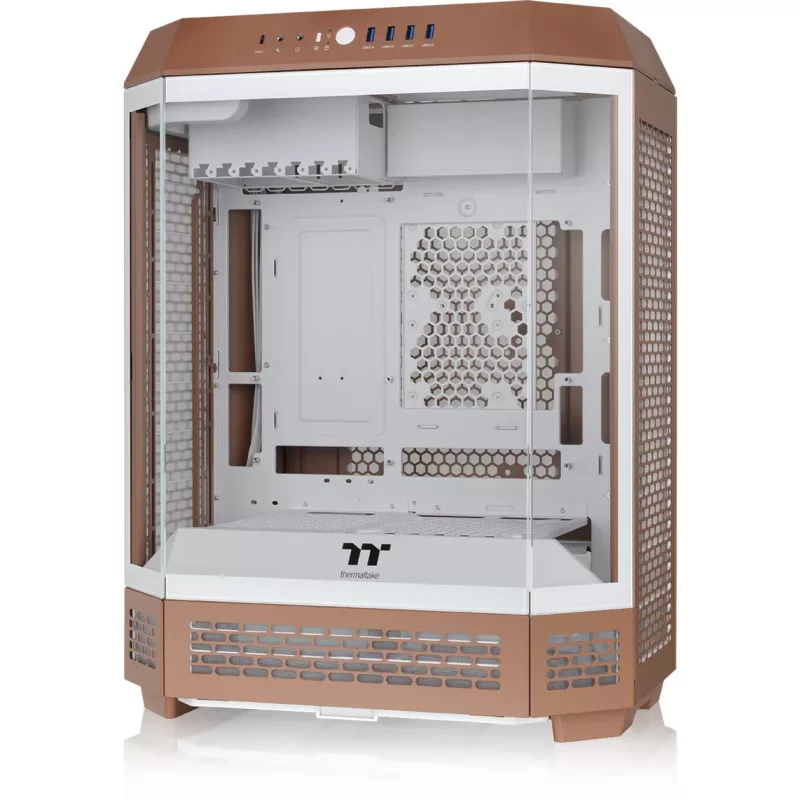 Thermaltake The Tower 600 CA-1Z1-00MUWN-00 Midi Tower ATX datora korpuss, rūdīts stikls, 2 x 140 mm ventilatori, 3,5/2,5 collu diskiem, Mocha Mousse