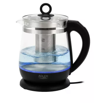 Adler tējkanna AD 1299 | Elektriskā | 2200 W | 1.5 L | Stikla | 360° grozāma pamatne | Melna