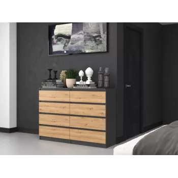 Kumode ar 8 atvilktnēm Top e shop M8 140 ANT/ART — Antracīts/Ozols, 1380×400×970 mm, skaidu plātne