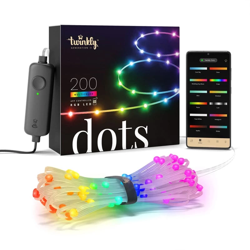 LED vītne Twinkly TWD200STP-TEU daudzkrāsaina iekštelpām, 5 cm solis, IP20, caurspīdīgs kabelis