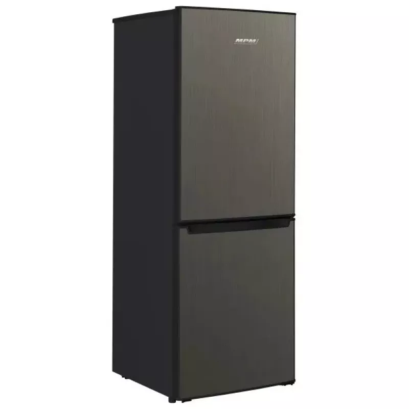 Ledusskapis ar saldētavu MPM MPM-215-KB-39/E — 215 L, apakšējā saldētava, tumšais inox, atgriezeniskas durvis, LED apgaismojums