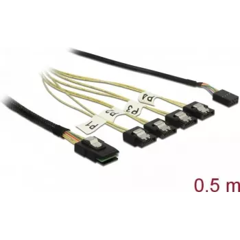 SAS kabelis DeLOCK 85674, 0,5 m, Mini SAS SFF-8087 uz 4x SATA