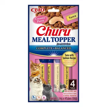 Kaķu barības papildinātājs INABA Churu Meal Topper Tuna with Salmon, 4 x 14 g paciņas