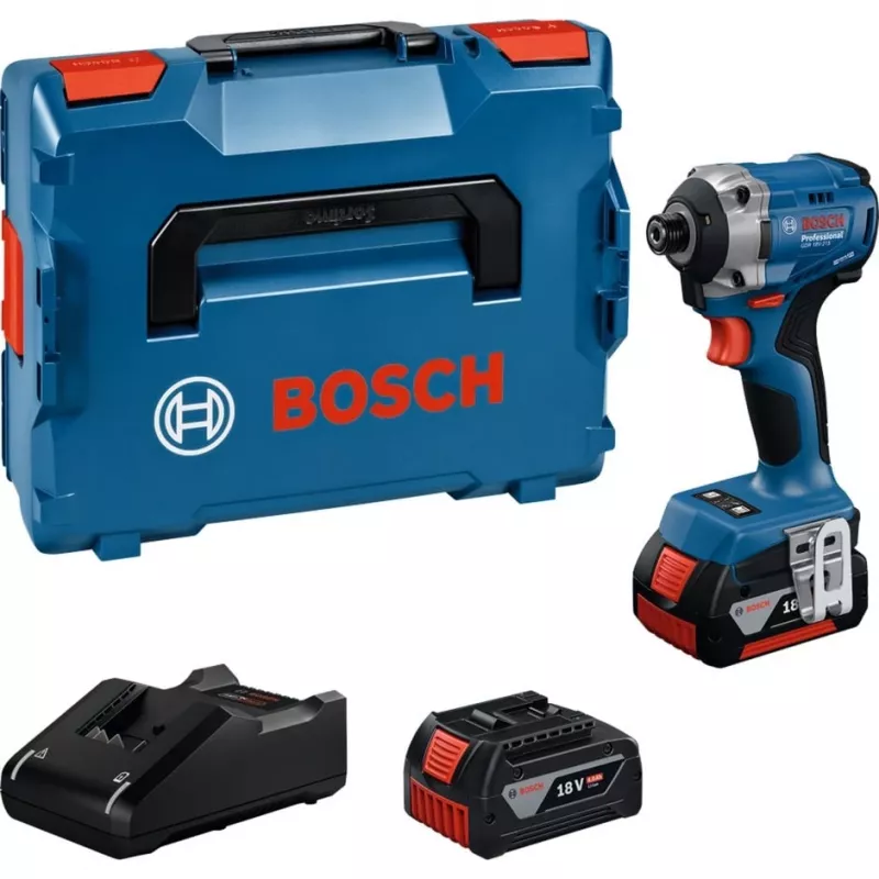 Bezvada triecienuzgriežņu atslēga Bosch GDR 18V-215 ar 2x 4,0 Ah akumulatoriem