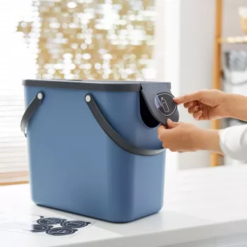 Atkritumu konteiners rotho Albula 25 L taisnstūra, technopolimērs, zils, 400×340×235 mm