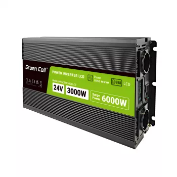 Autoinvertors Green Cell INVGC24P3000LCD 24V 3000W Pure Sine Wave, 230V 50Hz, LCD, F tipa ligzda