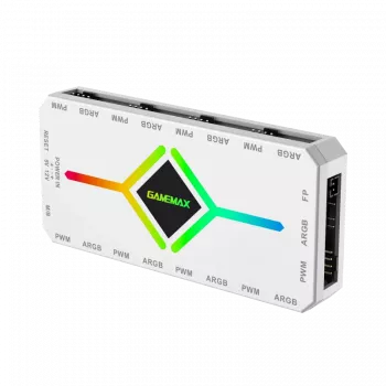 Gamemax V4.0 ARGB PWM HUB BK Baltā krāsā — ventilatoru un RGB centrmezgls ar tālvadību