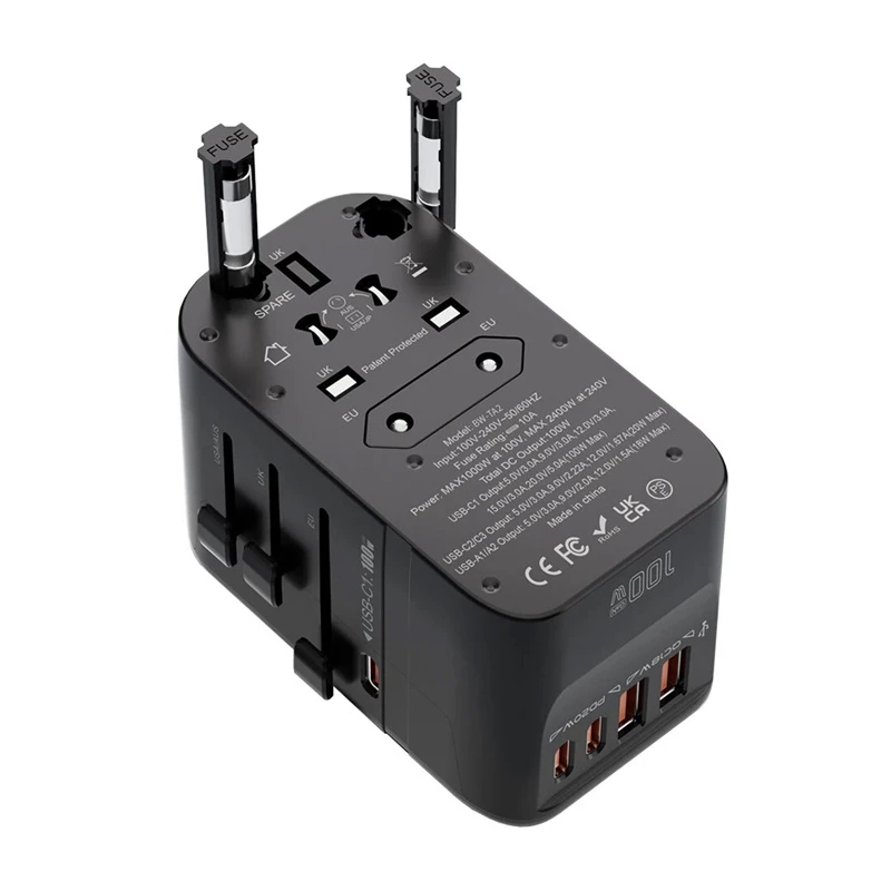 Ceļojumu adapteris BlitzWolf BW-TA2 5-in-1 ar 2×USB Power Delivery 100W, daudzformātu kontaktligzda