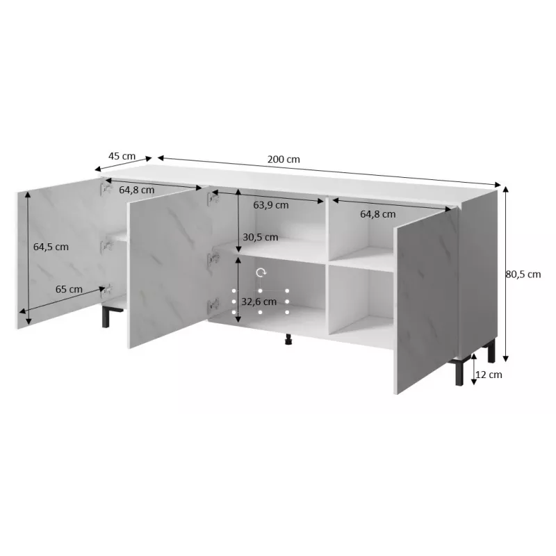 MARMO 3D kumode 200x45x80,5 cm balts matēts/marble balts