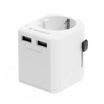 Universāls ceļojumu adapteris GEMBIRD TPA-EU2A12-01-W 12W USB barošanas adapteris starptautiskām kontaktligzdām