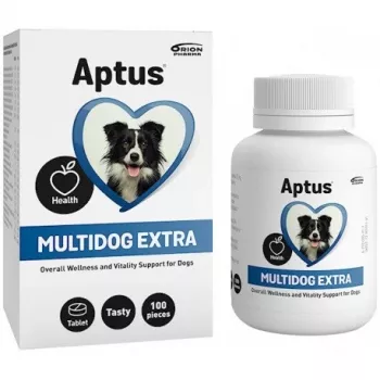 Papildbarība suņiem Aptus Multidog extra — vitamīni un minerālvielas pieaugušiem suņiem, 100 tabletes, 200 g
