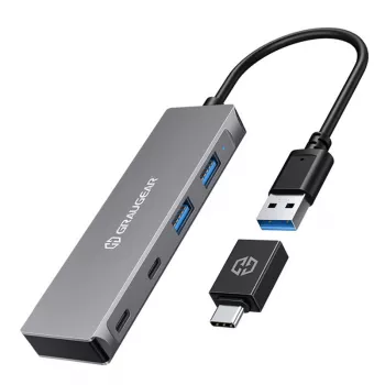 GRAUGEAR G-HUB2A2C-AC interfeisa centrmezgls USB 3.2 Gen 1 (3.1 Gen 1) Type-A + Type-C 5000 Mbit/s Sudrabs