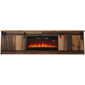 TV skapis Cama Meble GRANERO ar kamīna sekciju, 2000×567×350 mm, skaidu plātne/MDF, bīdāmās 2 durvis, matēts vecais koks
