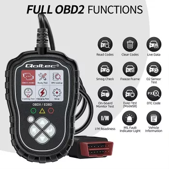 OBDII diagnostikas testeris QOLTEC ProLine 50685 — transportlīdzekļu OBD-II skeneris 8V/25V sistēmām