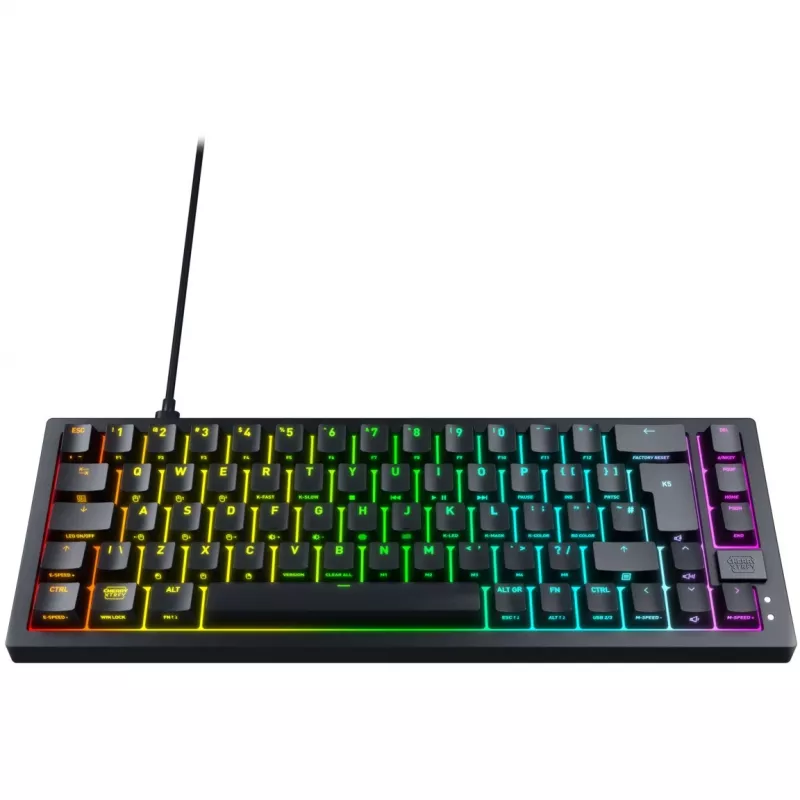 CHERRY K5V2 kompakta spēļu tastatūra, vadu USB, QWERTY angļu, melna, 67 taustiņi, RGB LED