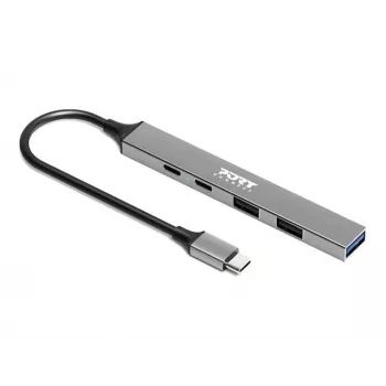 PORT Connect USB-C centrmezgls 900163 4x USB-A + 100W PD 5000 Mbit/s Sudrabs