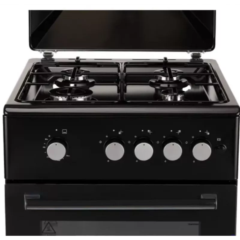 Gāzes plīts MPM MPM-56-KGF-21/B — 4 degļi, nerūsējošais tērauds, cepeškrāsns 54 L, rokturi