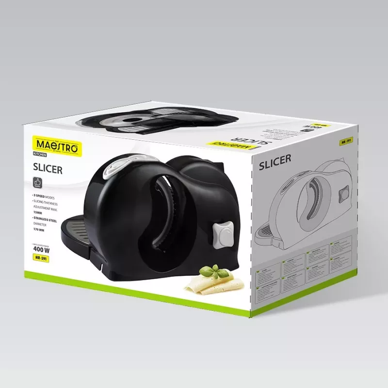 Pārtikas šķēlējs Maestro MR-591 — elektrisks virtuves šķēlējs, modelis MR-591, melns
