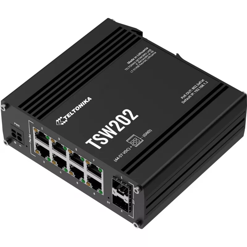 Teltonika TSW202 Pārvaldāms L2 Gigabit Ethernet (10/100/1000) PoE slēdzis, alumīnija korpuss, zils