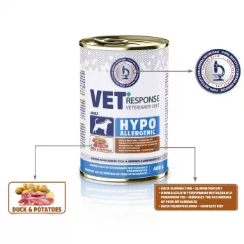 VET RESPONSE Hypoallergenic Duck - mitrā suņu barība - 400g