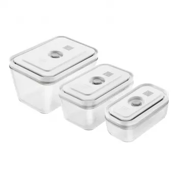 ZWILLING Fresh & Save 36803-003-0 taisnstūra stikla vakuuma konteineru komplekts, 3 gab. (S/M/L, 0,35/0,75/1,6 L), borosilikāta stikls, mikroviļņu krāsnij/cepeškrāsnij/trauku mazgājamai mašīnai, pelēks/caurspīdīgs