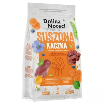 Sausā suņu barība Dolina Noteci Premium Duck 9 kg — pieaugušiem suņiem, 26% olbaltumvielu, 15% tauku, bez lipekļa, pīles garša