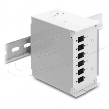 Patch panel DELOCK 6 portu SC simplex vai LC dupleks, pelēks metāls, DIN sliedes stiprinājums