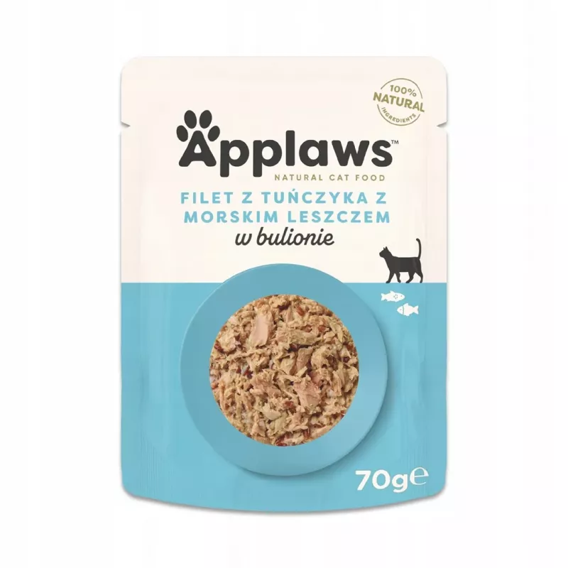 Slapjā barība kaķiem Applaws Tuna Fileja ar Jūras karūsu 70 g — pieaugušiem kaķiem, 16% olbaltumvielu, 1% tauku, bez lipekļa un sojas