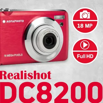 AgfaPhoto Compact Realishot DC8200 1/3.2 Kompaktkamera 18 MP CMOS 4896 x 3672 pikseļi Sarkanā (DC8200RD)