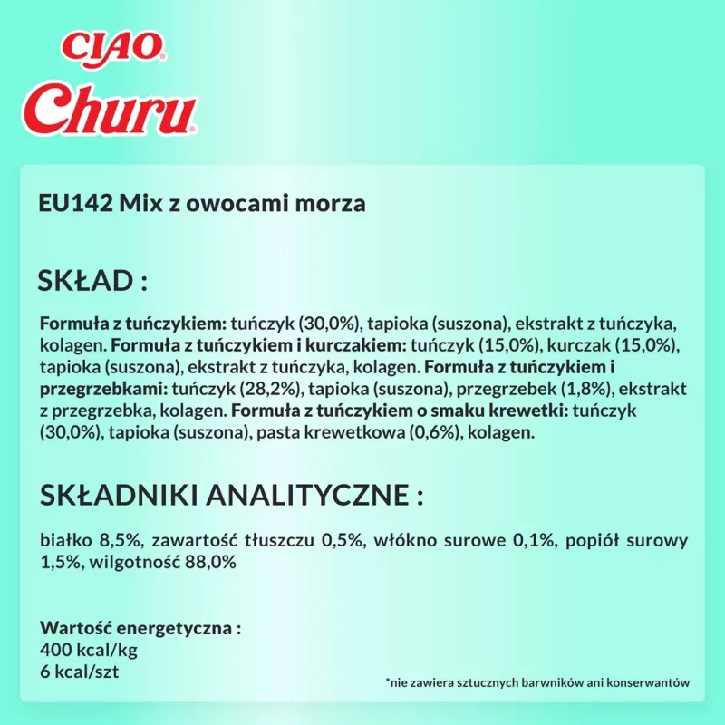 INABA Churu Variety box slapjie gardumi kaķiem Tuncis ar jūras veltēm 40 x 14 g pastas paciņas, bez graudiem, bez cukura