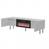 TV skapis cama meble LUCCA 180x40x59 cm, balta virsma un rāmis, melns elektriskais kamīns