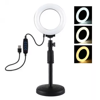 LED gredzena lampa Puluz ar regulējamu pamatni PU391