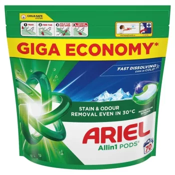 Veļas kapsulas Ariel All-in-1 Mountain Spring – 70 kapsulas, vienas devas mazgāšanas kapsulas