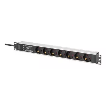 Digitus DN-95441 strāvas sadales bloks PDU 7 kontaktligzdas 1U Melns Sudrabs