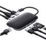 Doka klēpjdatoram AUKEY CB-C71 — 3x USB‑C (USB 3.2 Gen1), HDMI, RJ‑45, MicroSD, USB PD 100W, 0,15 m kabelis, melns