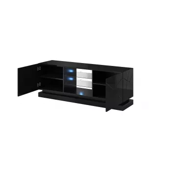 TV skapis Cama Meble QIU 160 — MDF melns spīdums, 1600×420×570 mm