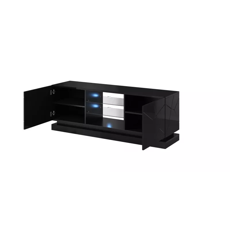 TV skapis Cama Meble QIU 160 — MDF melns spīdums, 1600×420×570 mm