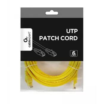 Tīkla kabelis GEMBIRD PP6U-5M/Y — Cat6 U/UTP, RJ-45 uz RJ-45, 5 m, dzeltens