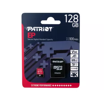 PATRIOT 128GB MicroSDXC atmiņas karte Class 10 U3 V30, lasīšana 100 MB/s, rakstīšana 80 MB/s