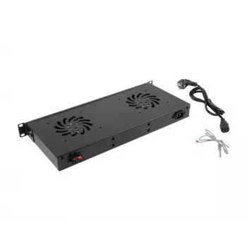 Ventilācijas panelis LANBERG AK-1502-B, 1U, 2 ventilatori, 230V, 38W, 483×44.5×192 mm, melns