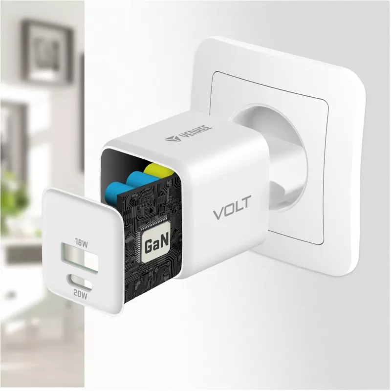 YENKEE YAC G38 20W 3A Power Delivery USB-C un USB-A sienas lādētājs