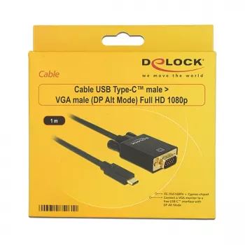 Videokabeļa adapteris DeLOCK 85261 USB Type-C uz VGA 1m Melns