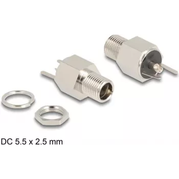 DeLOCK savienotājs DC 5.5 x 2.5 mm sievišķais paneļa montāžai lodēšanas versija sešstūra 20 V 9 A