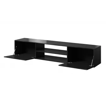 TV skapis Cama Meble SLIDE 200K — 200x40x37 cm, spīdīgi melns, skaidu plātnes virsma