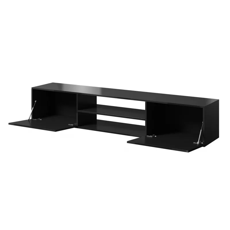 TV skapis Cama Meble SLIDE 200K — 200x40x37 cm, spīdīgi melns, skaidu plātnes virsma