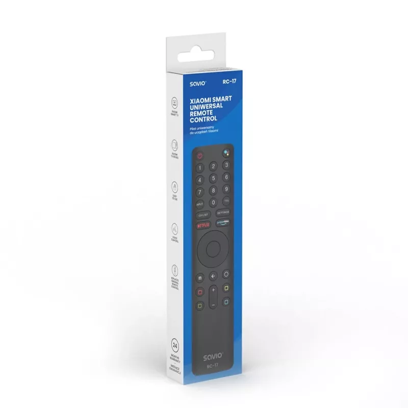 Savio RC-17 universālā tālvadības pults IR/Bluetooth, atbalsta 20 ierīces, 10 m darbības rādiuss, melna